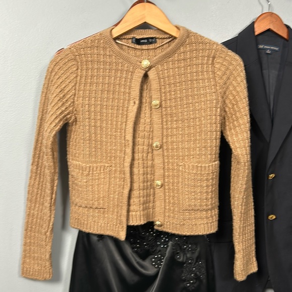 Mango Knit Cardigan Tweed Crop Gold Buttons size XS - Picture 3 of 12